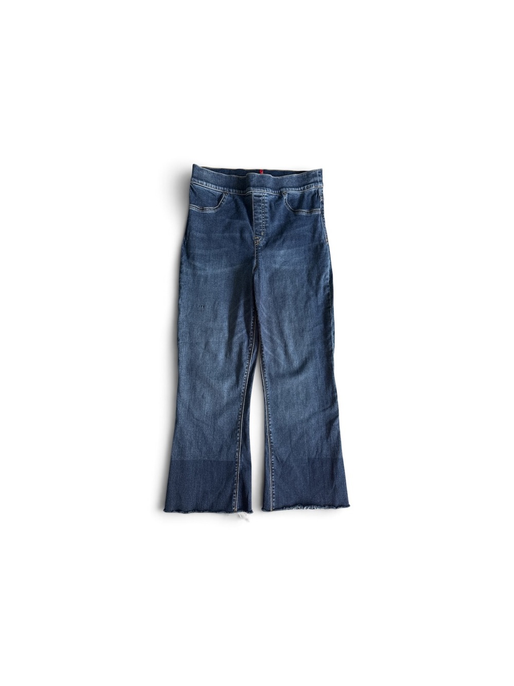 SPANX Cropped Flare Denim Jeans Women’s Large High Rise Shaping Raw Hem Pull On